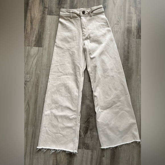 Zara Denim - Zara The Marine Straight Jeans Women's Cream Wide-Leg Jeans size 2